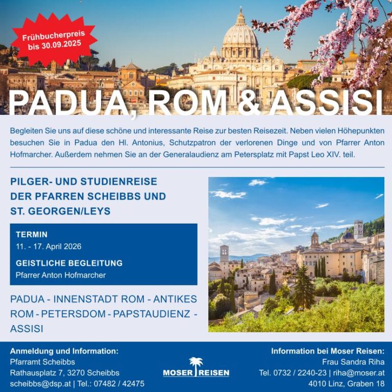 Anmeldung: Pilgerreise nach Padua, Rom & Assisi 2026